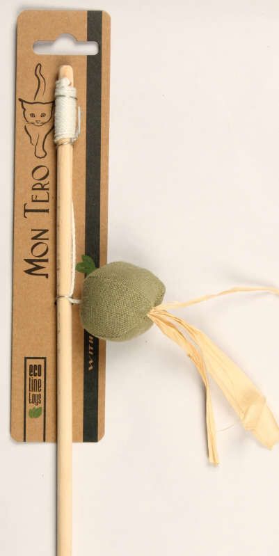 Mon Tero ECO teaser rod for cats "Mouse", 42 cm, diameter 5 cm, with catnip, green.