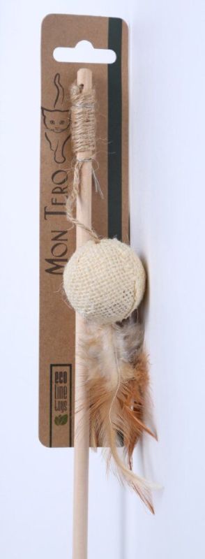 MON TERO ECO 42 cm D 5 cm toy for cats teaser-fishing rod ball beige with feathers sisal with catnip