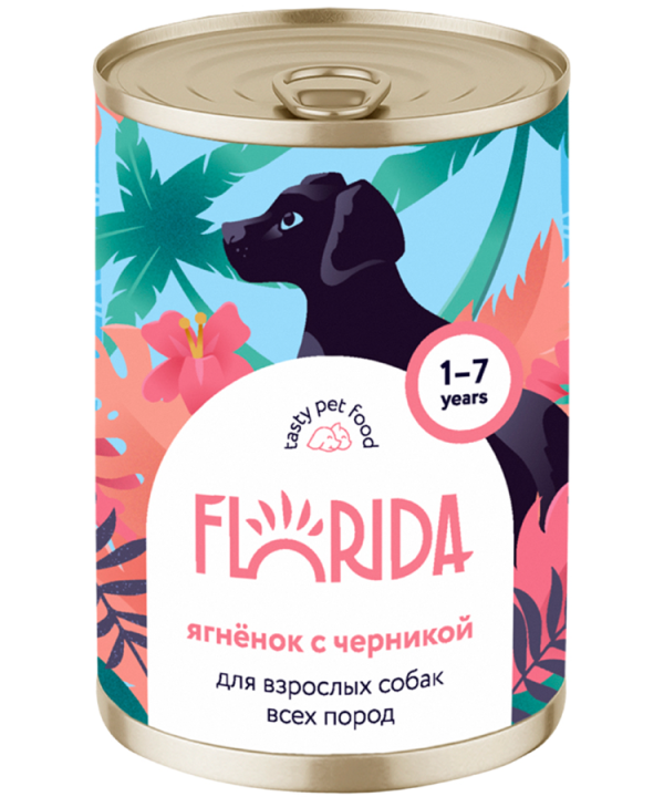 Canned food FLORIDA for dogs "Lamb with blueberries" 9x400g. = 3.6 kg
