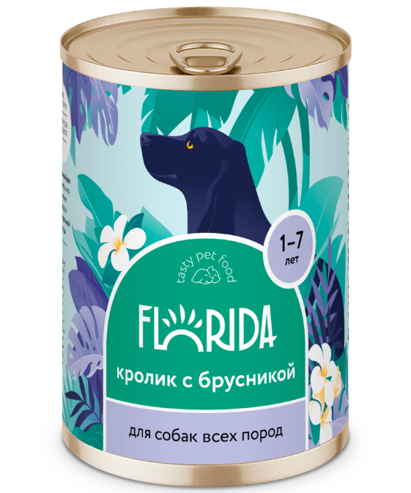 FLORIDA Canned food "Rabbit with lingonberries" for dogs, 9x400 g = 3.6 kg