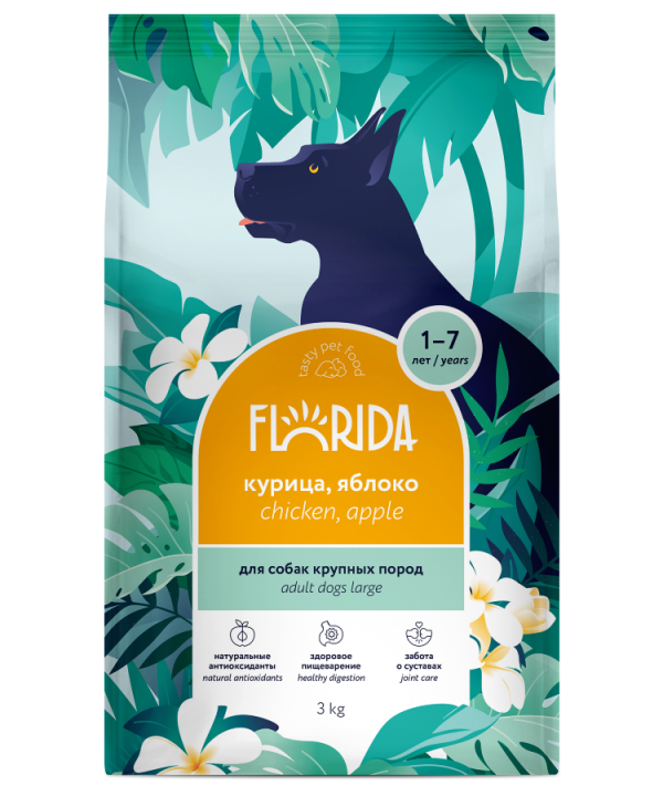 FLORIDA Dry food for adult dogs of large breeds with chicken and apple