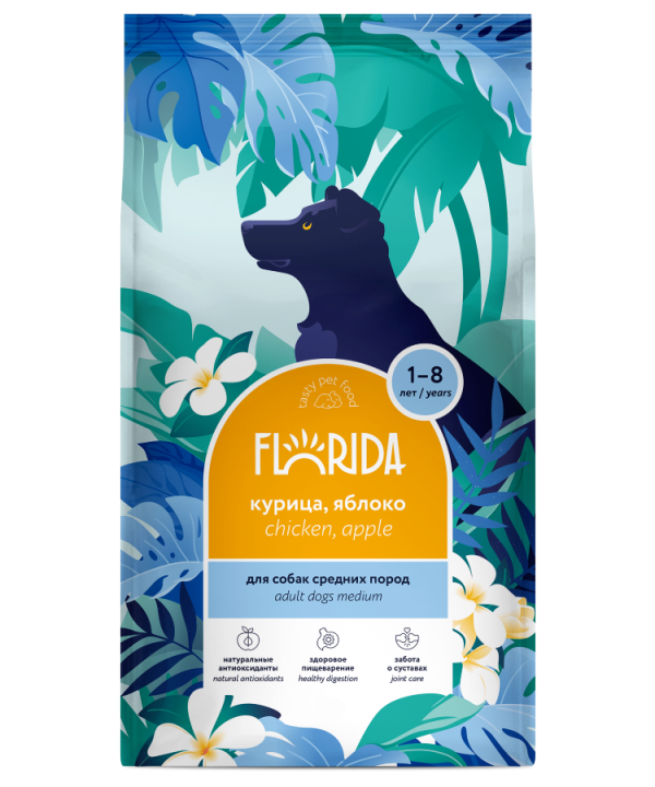 FLORIDA Dry food for adult dogs of medium breeds with chicken and apple
