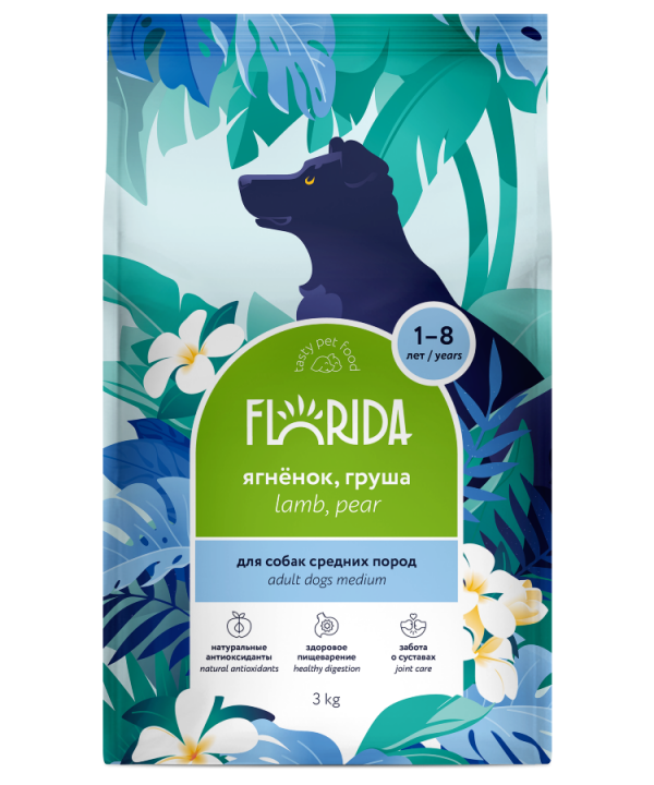 FLORIDA Dry food for adult dogs of medium breeds with lamb and pear
