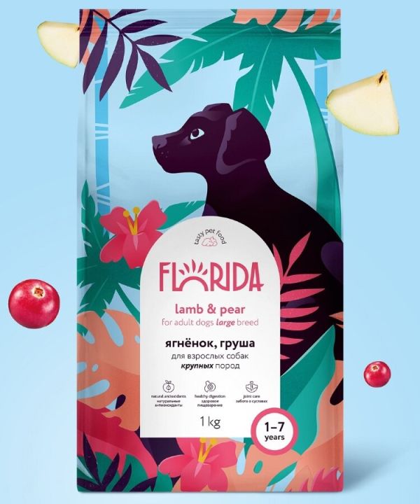 FLORIDA Dry food for adult dogs of large breeds with lamb and pear