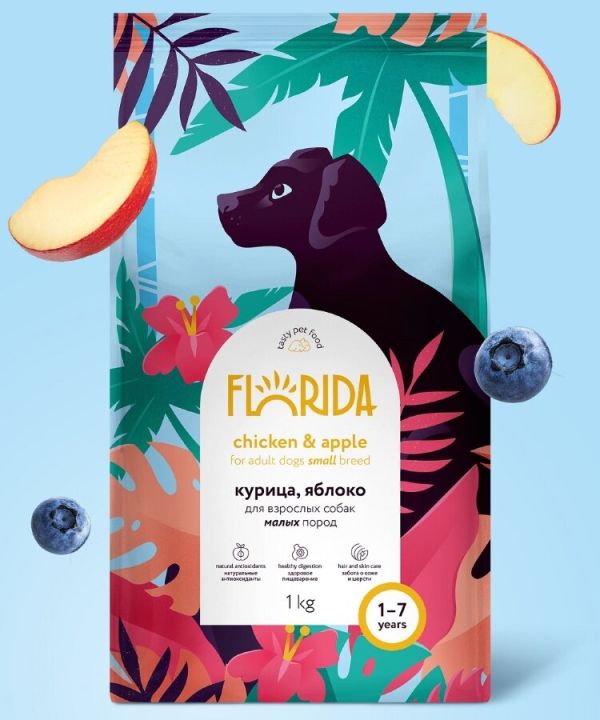 FLORIDA Dry food for adult small breed dogs with chicken and apple