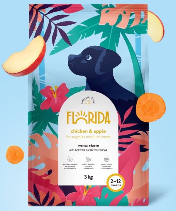 FLORIDA Dry food for medium breed puppies with chicken and apple