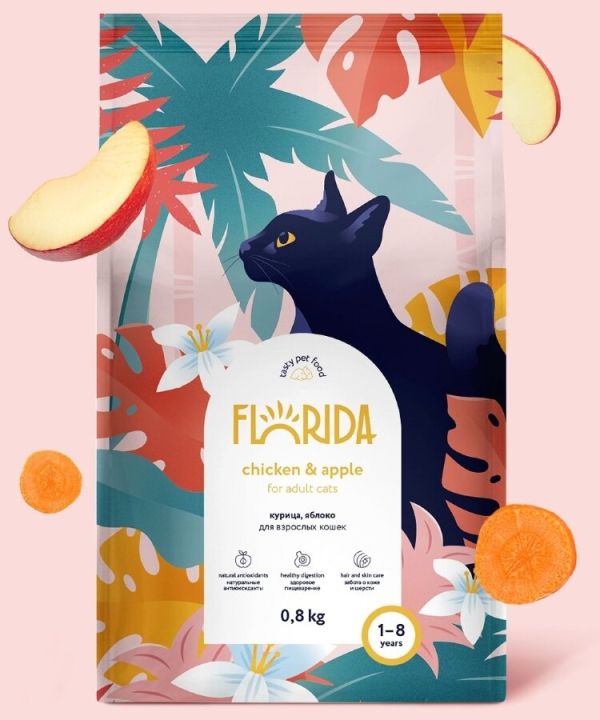 FLORIDA Dry food for adult cats with chicken and apple